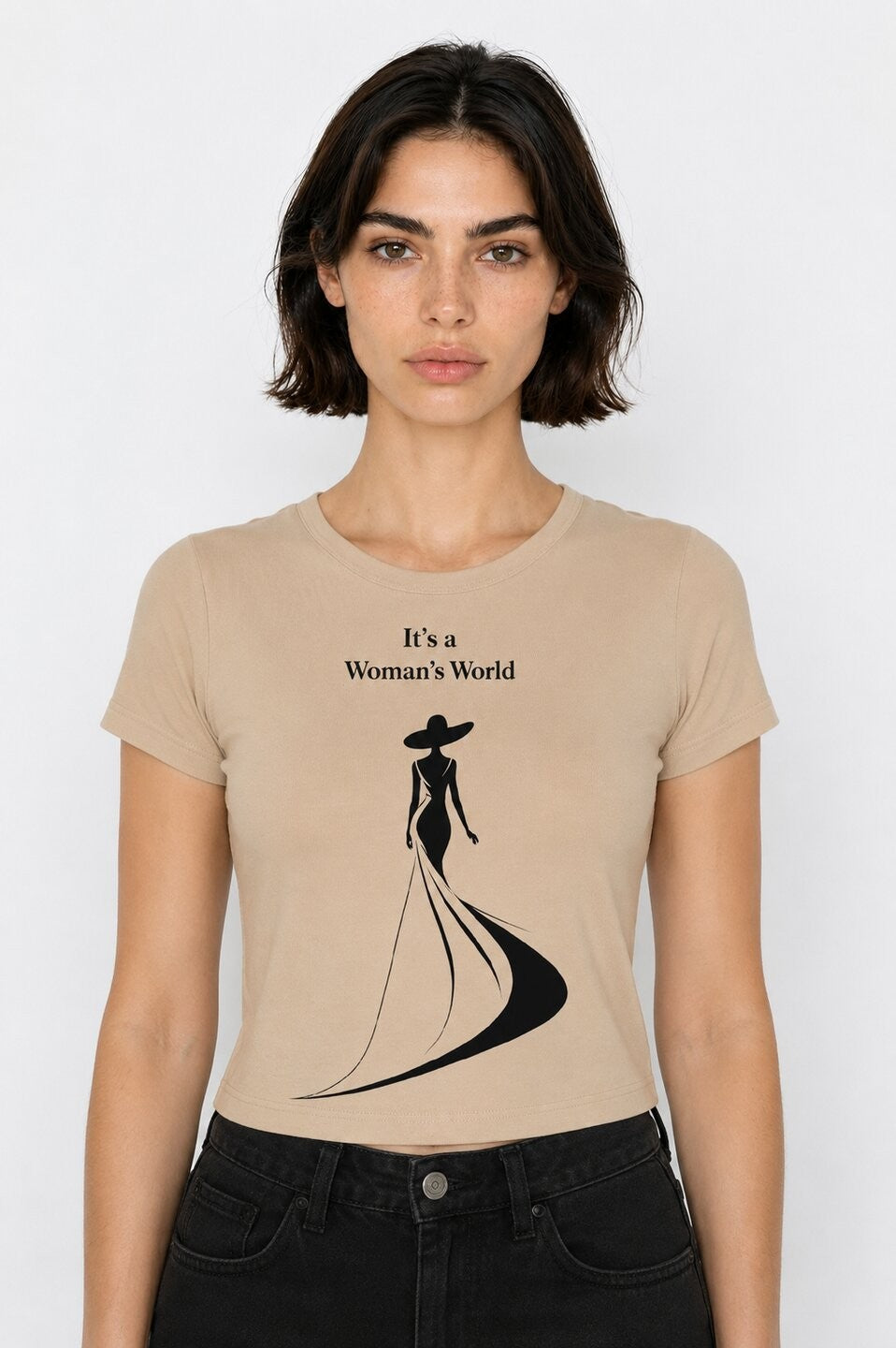 Elegance Printed Round Neck Crop Pre-customized Tshirt for Women