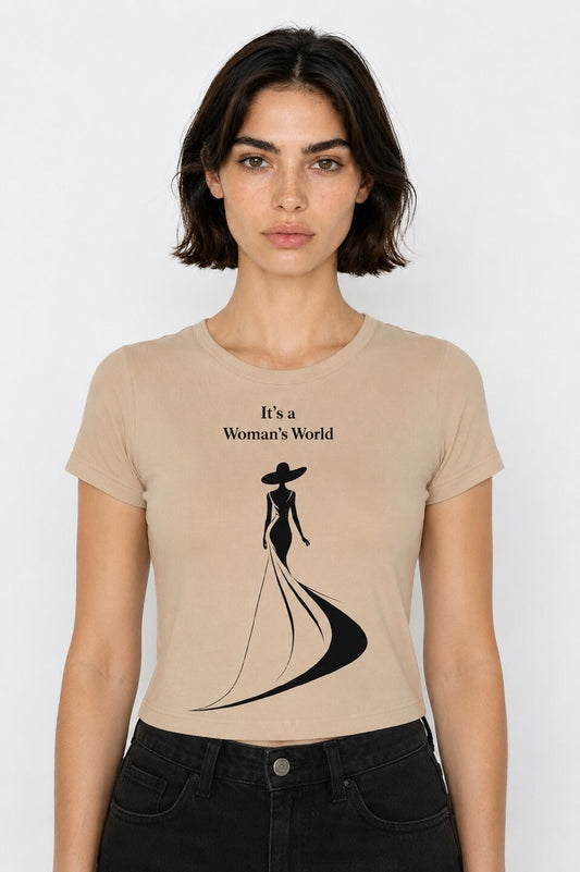 Elegance Printed Round Neck Crop Pre-customized Tshirt for Women