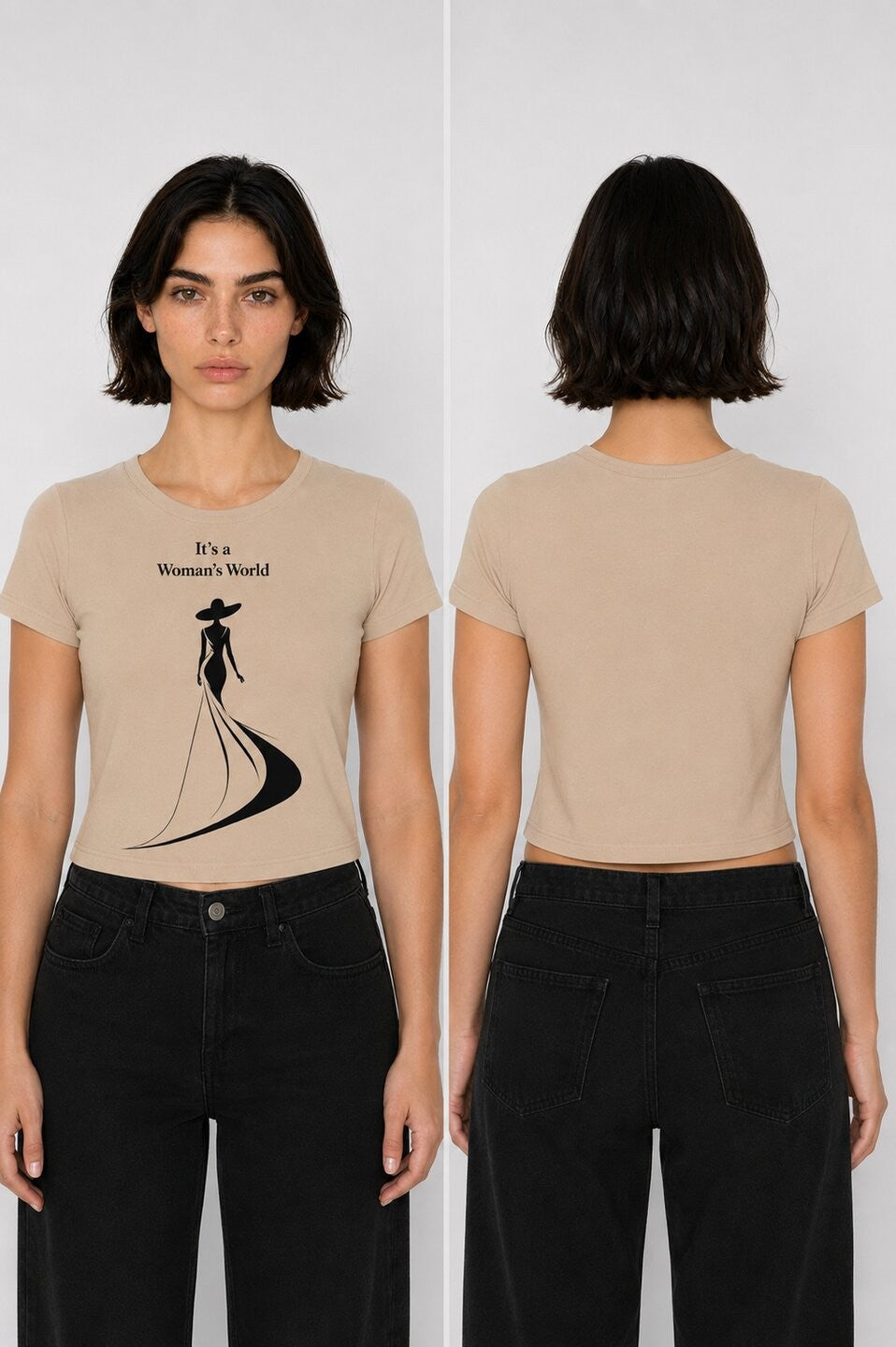 Elegance Printed Round Neck Crop Pre-customized Tshirt for Women