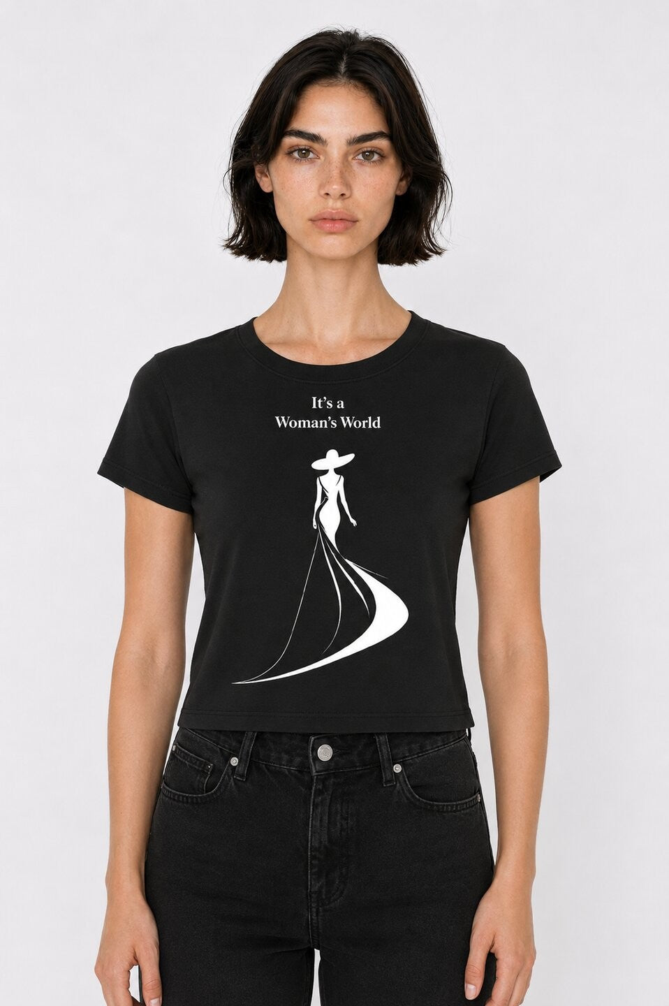 Elegance Printed Round Neck Crop Pre-customized Tshirt for Women