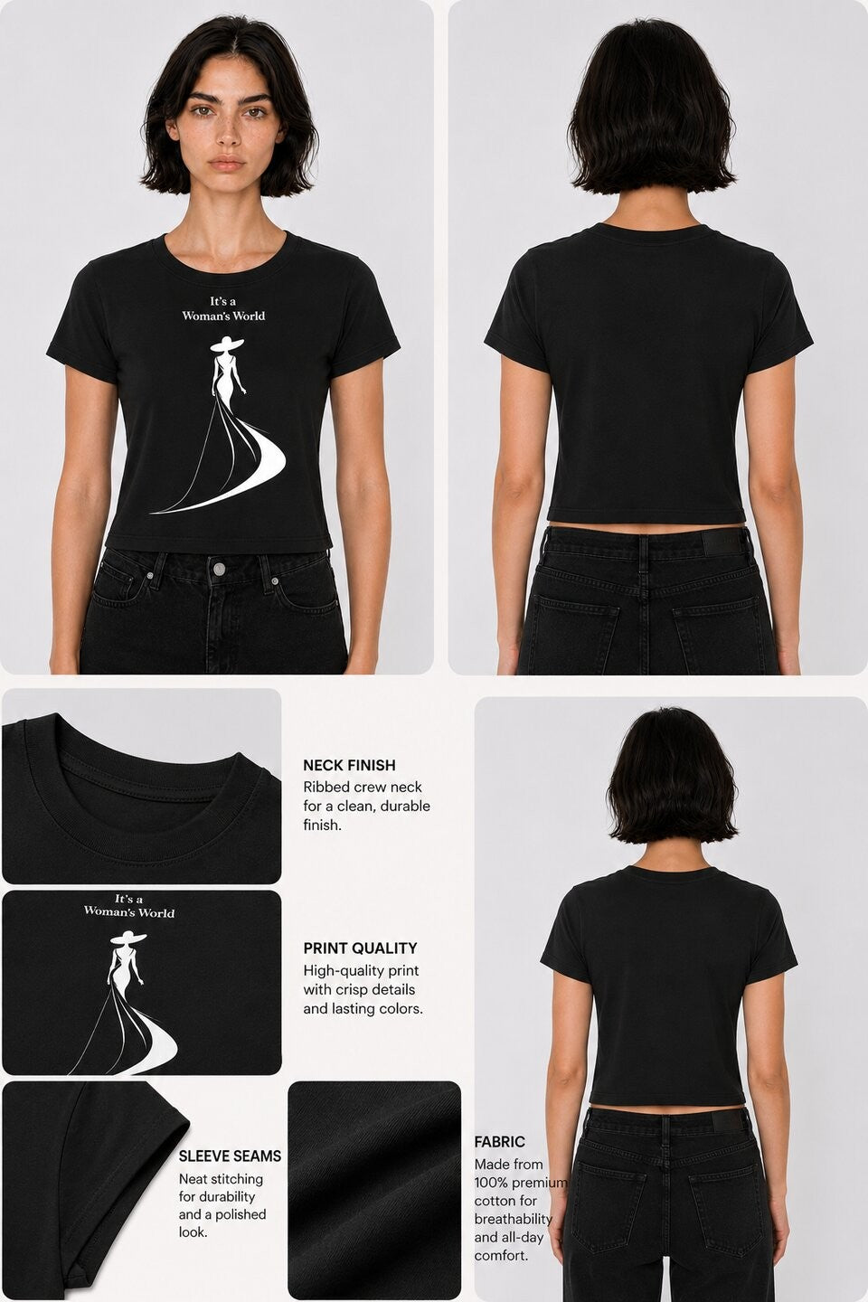 Elegance Printed Round Neck Crop Pre-customized Tshirt for Women