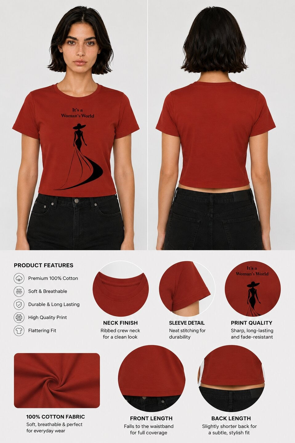 Elegance Printed Round Neck Crop Pre-customized Tshirt for Women
