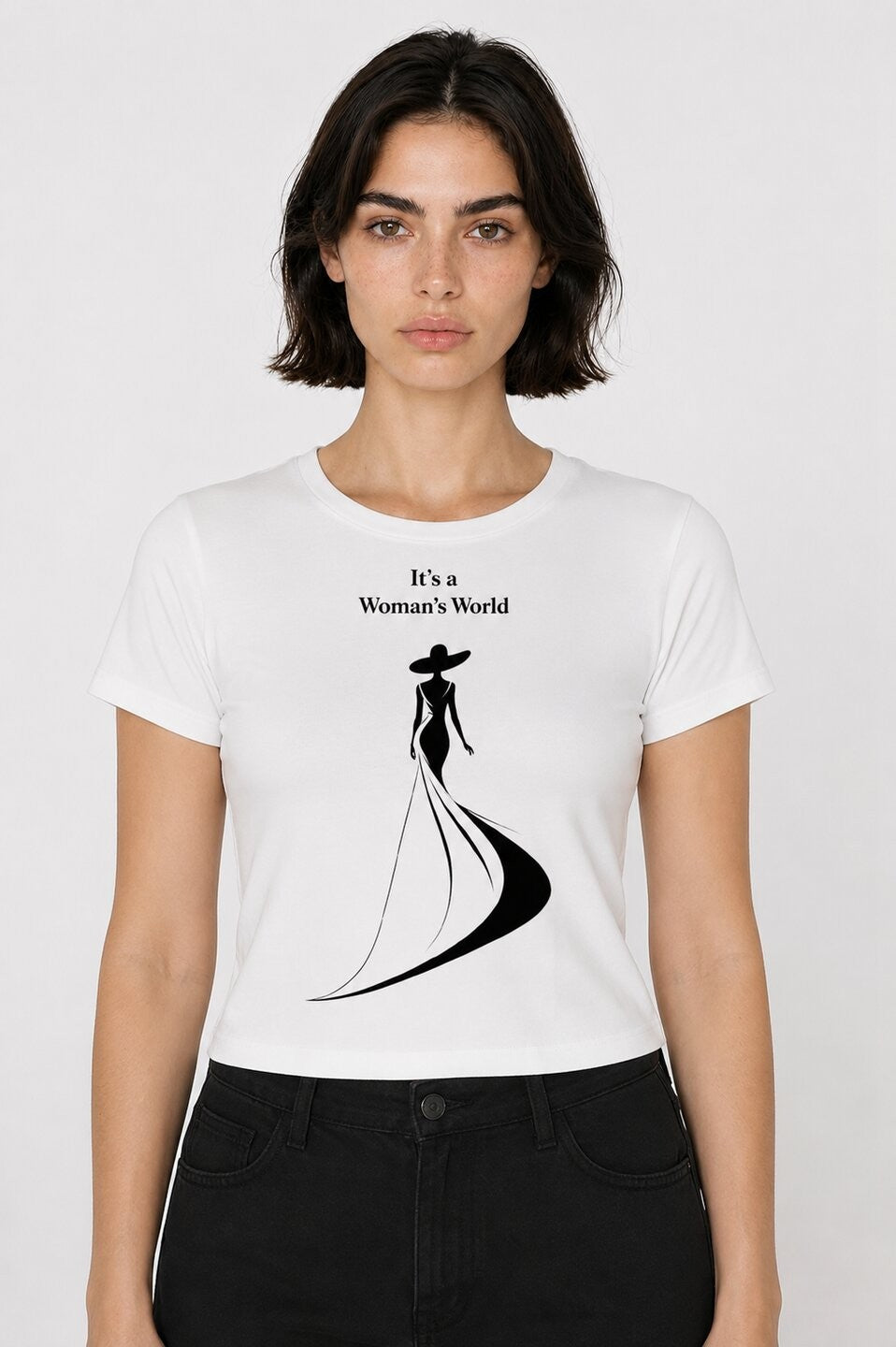 Elegance Printed Round Neck Crop Pre-customized Tshirt for Women