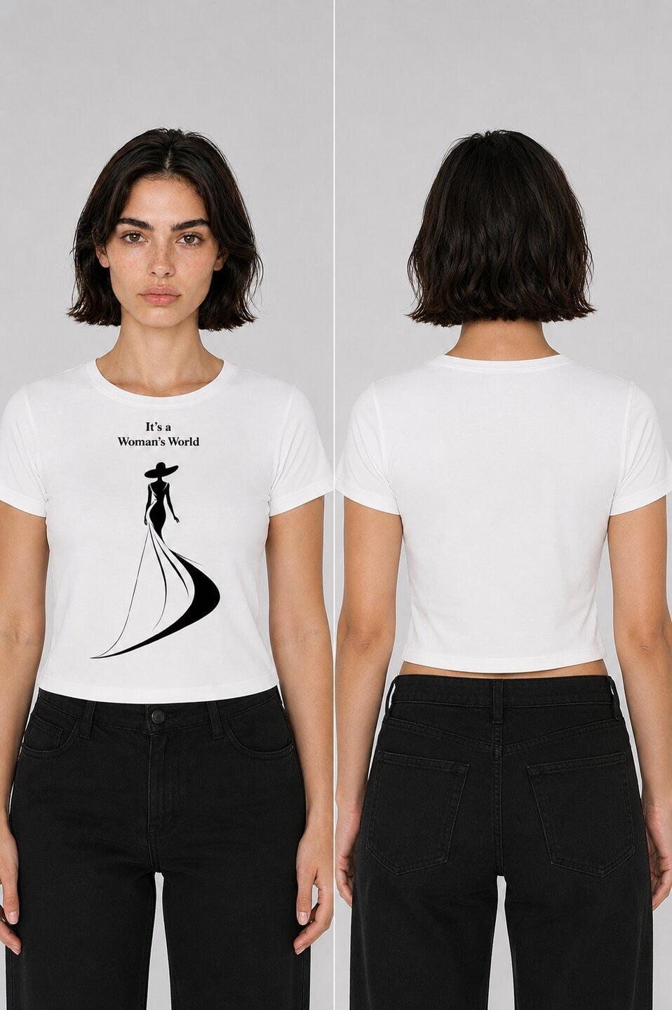 Elegance Printed Round Neck Crop Pre-customized Tshirt for Women