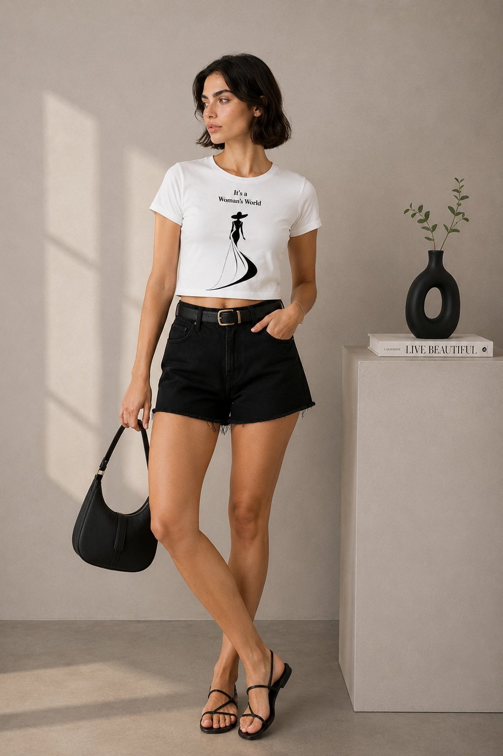Elegance Printed Round Neck Crop Pre-customized Tshirt for Women