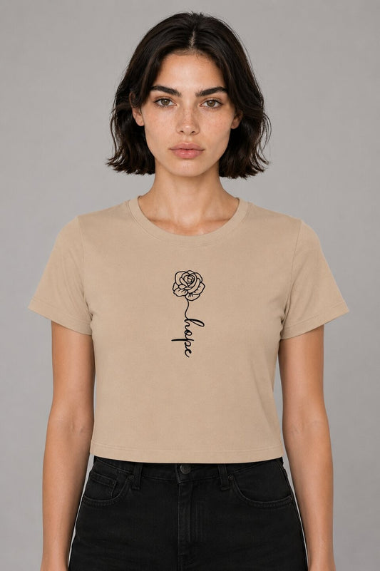 Rose Printed Round Neck Crop Pre-customized Tshirt for Women
