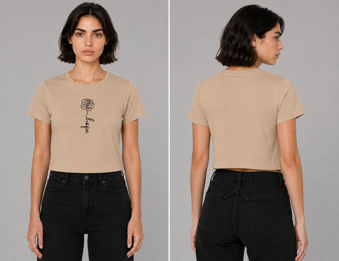 Rose Printed Round Neck Crop Pre-customized Tshirt for Women