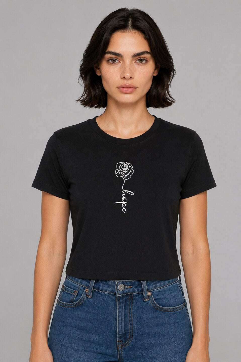 Rose Printed Round Neck Crop Pre-customized Tshirt for Women