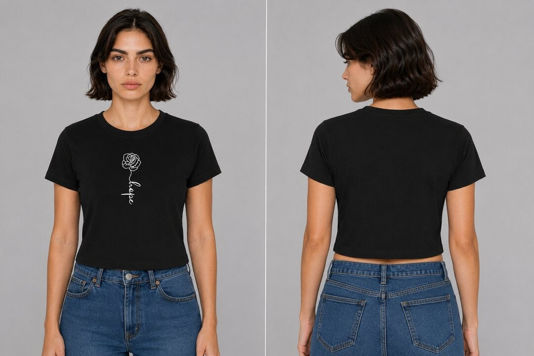 Rose Printed Round Neck Crop Pre-customized Tshirt for Women