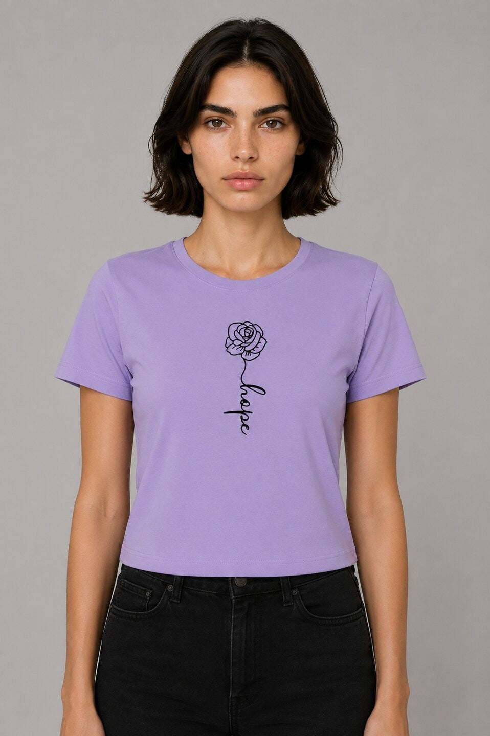 Rose Printed Round Neck Crop Pre-customized Tshirt for Women