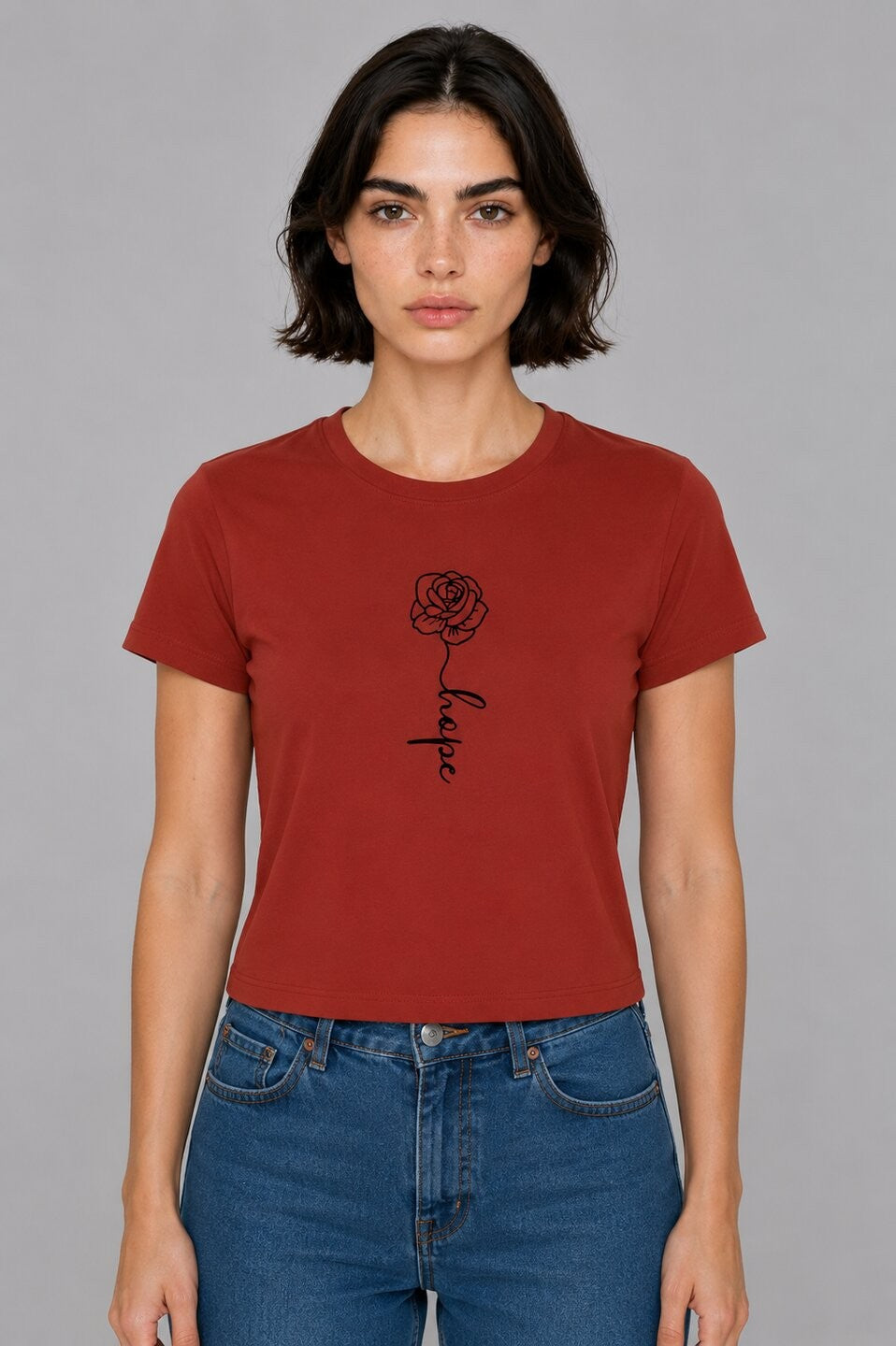 Rose Printed Round Neck Crop Pre-customized Tshirt for Women