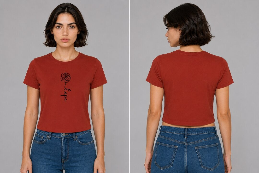 Rose Printed Round Neck Crop Pre-customized Tshirt for Women