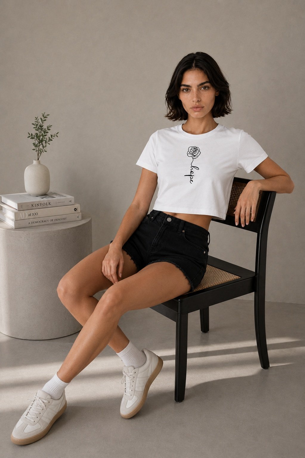 Rose Printed Round Neck Crop Pre-customized Tshirt for Women