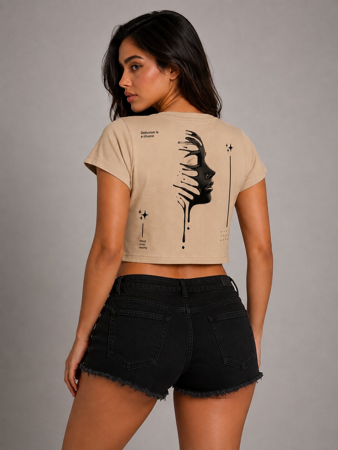 Delusion Printed Round Neck Crop Pre-customized Tshirt for Women