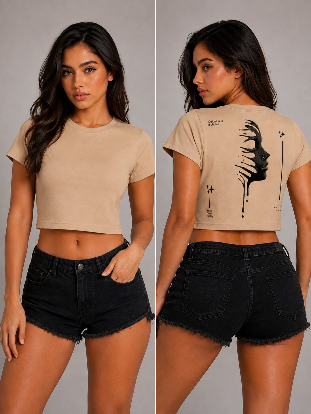 Delusion Printed Round Neck Crop Pre-customized Tshirt for Women