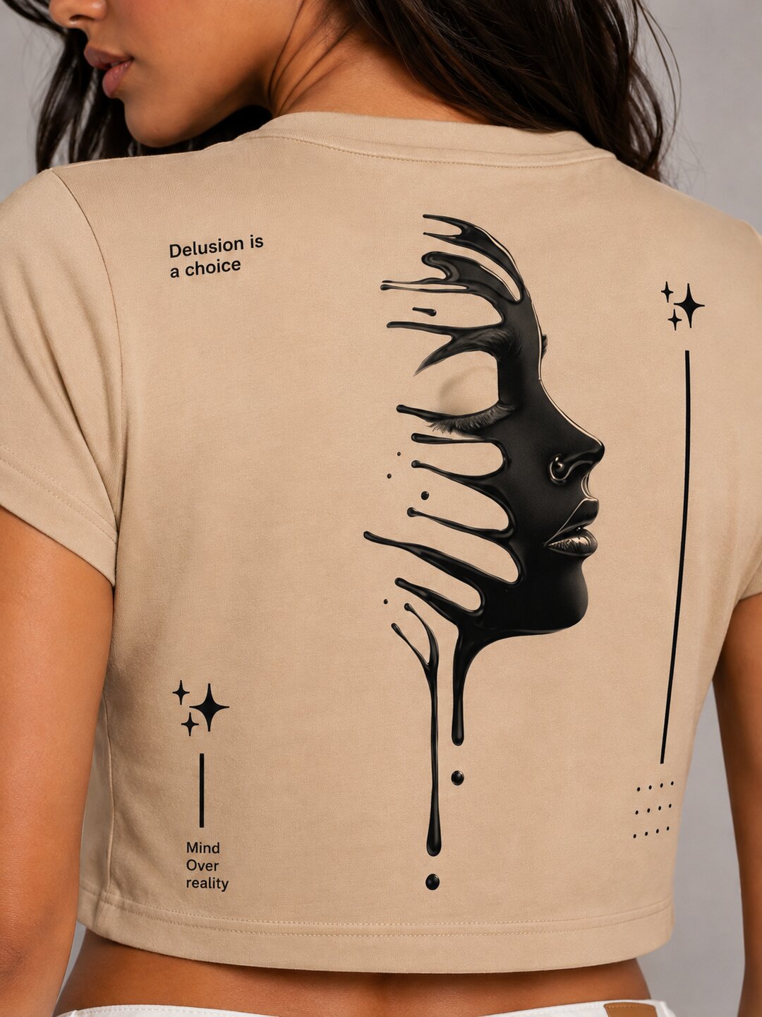 Delusion Printed Round Neck Crop Pre-customized Tshirt for Women
