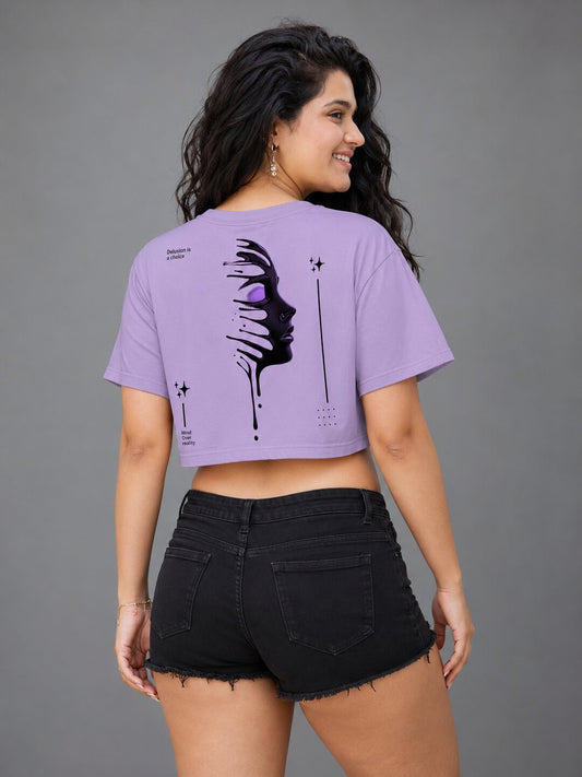 Delusion Printed Round Neck Crop Pre-customized Tshirt for Women