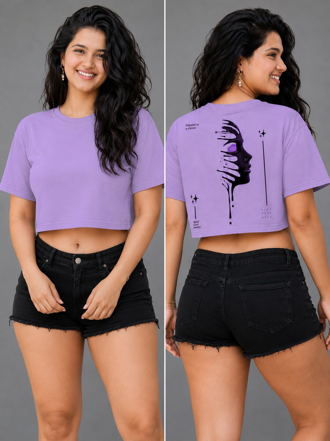 Delusion Printed Round Neck Crop Pre-customized Tshirt for Women