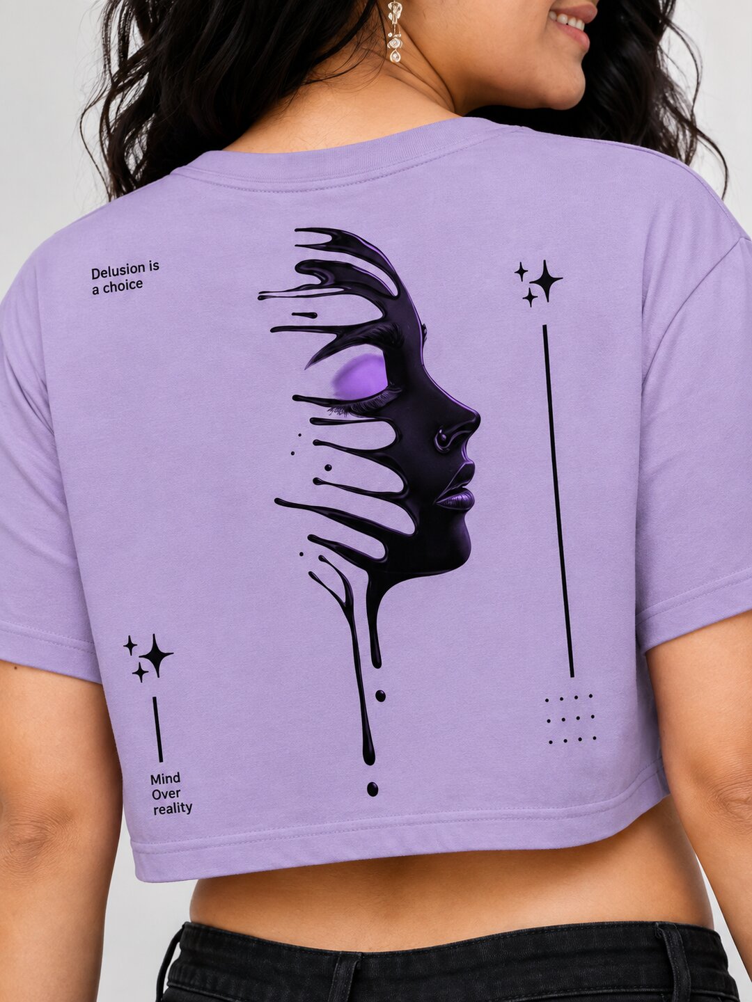 Delusion Printed Round Neck Crop Pre-customized Tshirt for Women