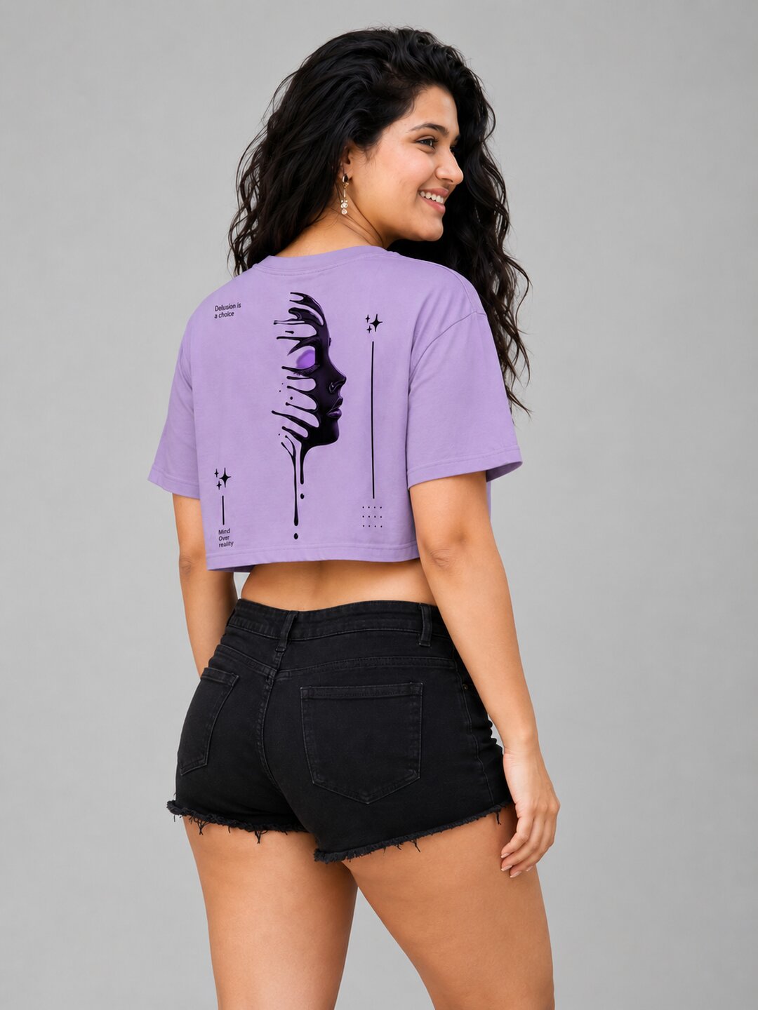 Delusion Printed Round Neck Crop Pre-customized Tshirt for Women