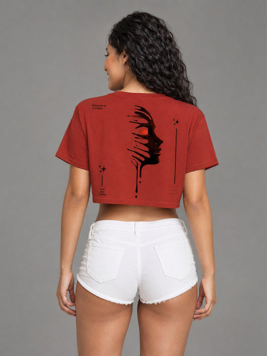 Delusion Printed Round Neck Crop Pre-customized Tshirt for Women