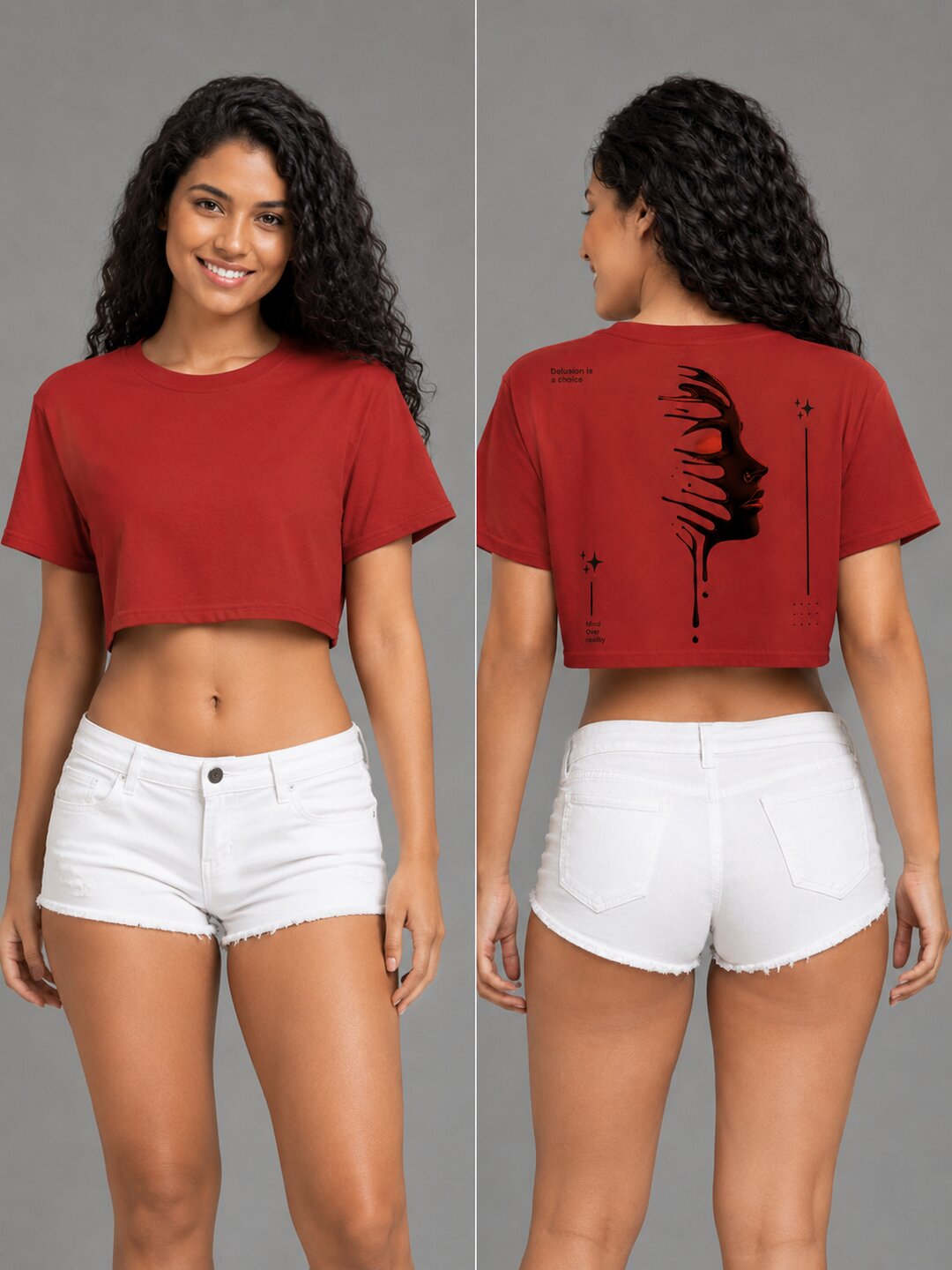 Delusion Printed Round Neck Crop Pre-customized Tshirt for Women