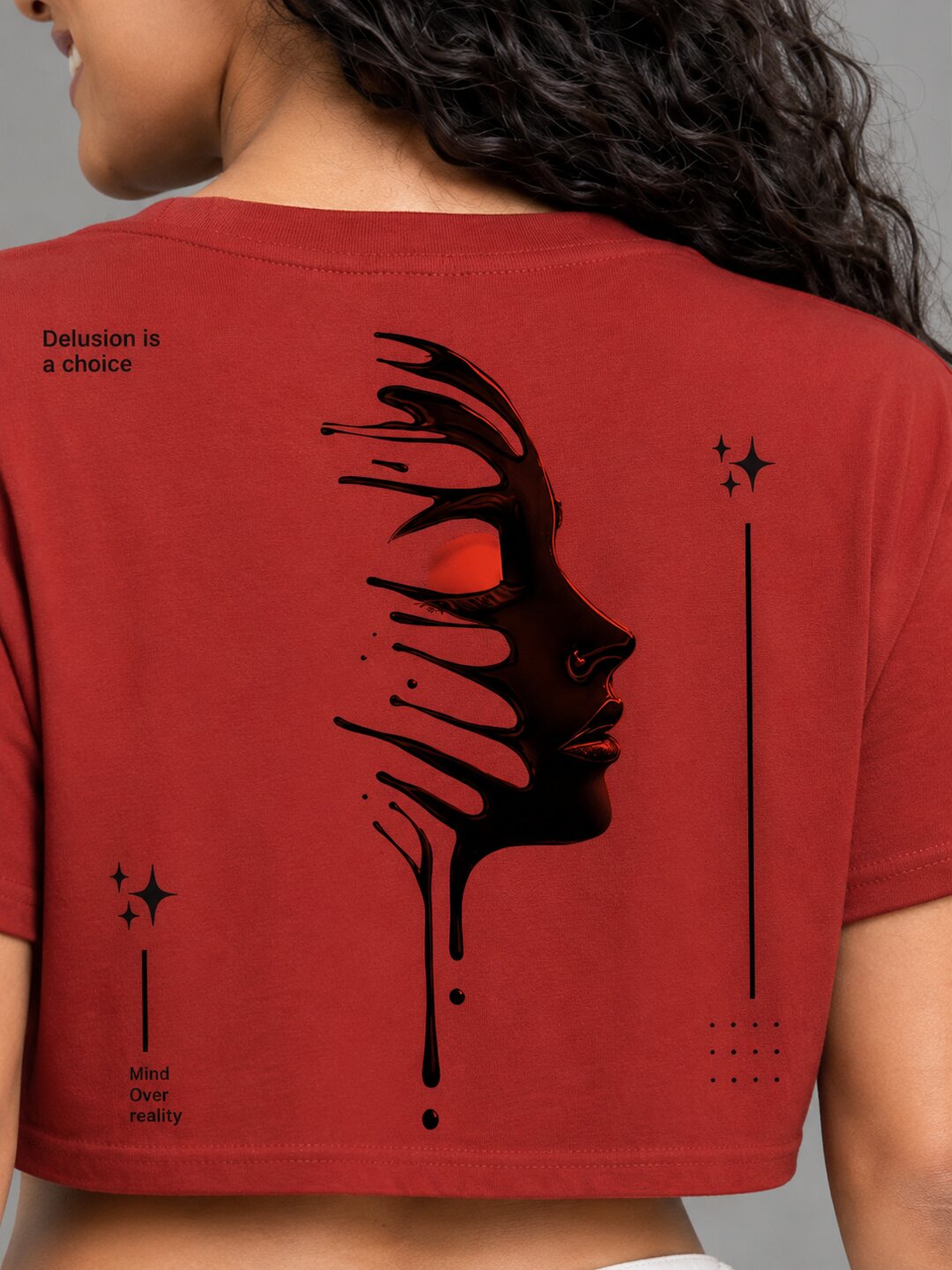 Delusion Printed Round Neck Crop Pre-customized Tshirt for Women