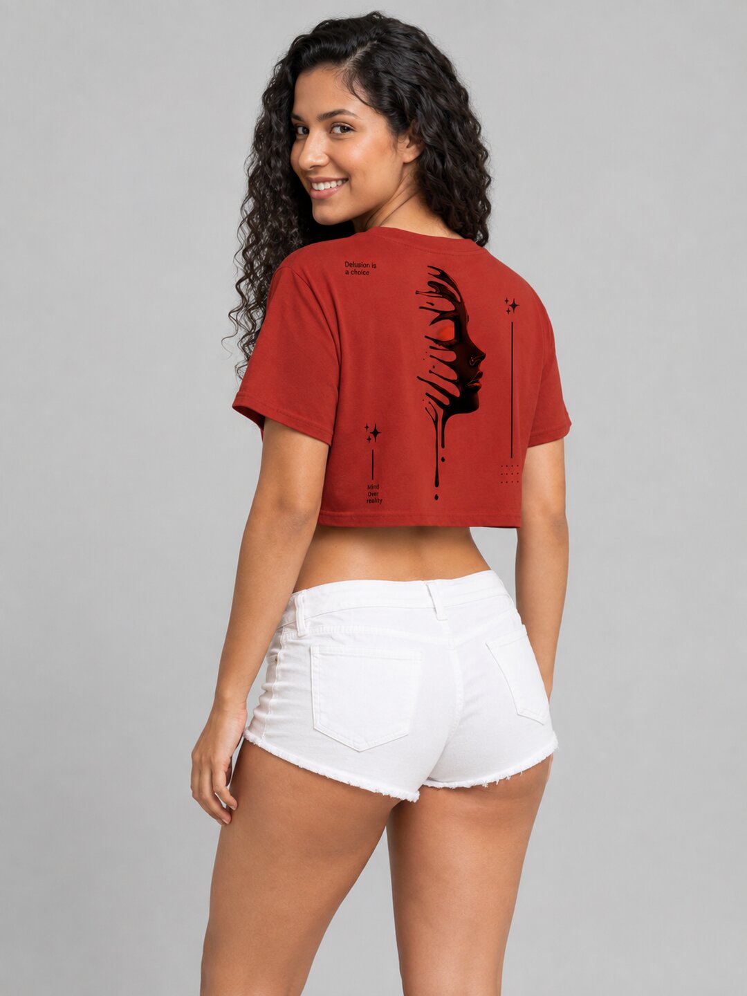 Delusion Printed Round Neck Crop Pre-customized Tshirt for Women