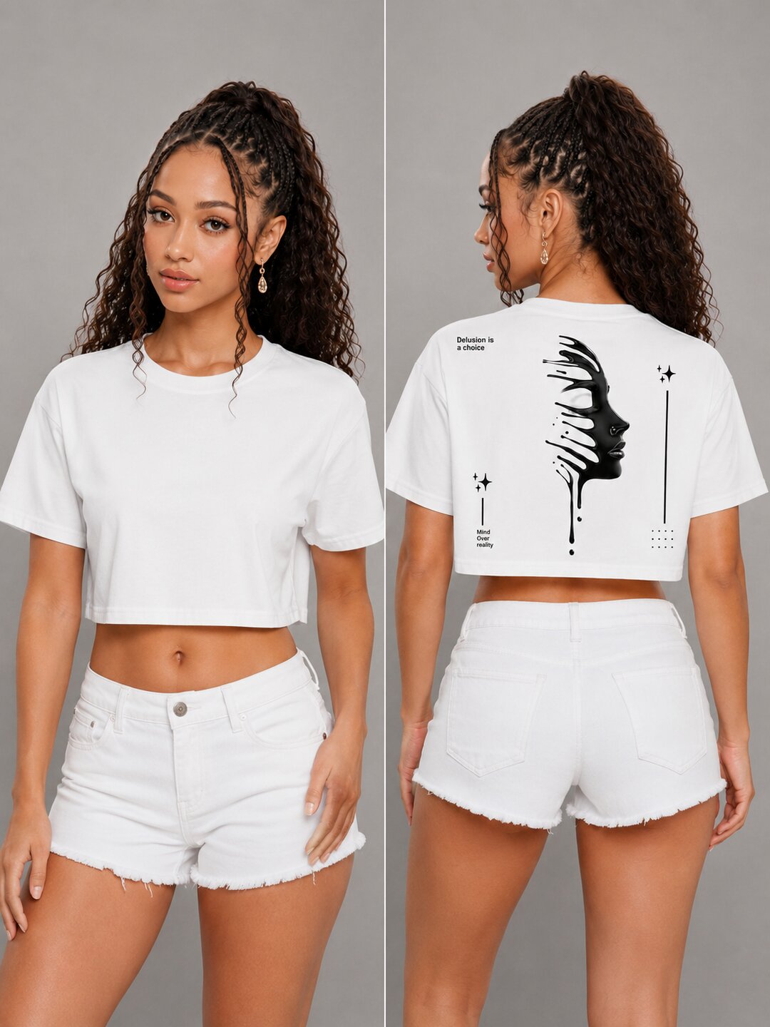 Delusion Printed Round Neck Crop Pre-customized Tshirt for Women