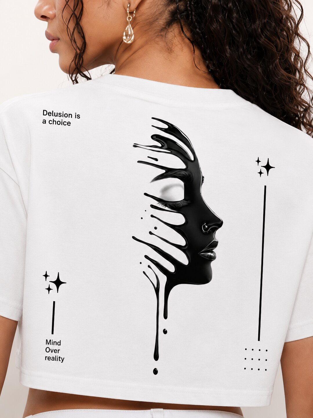 Delusion Printed Round Neck Crop Pre-customized Tshirt for Women