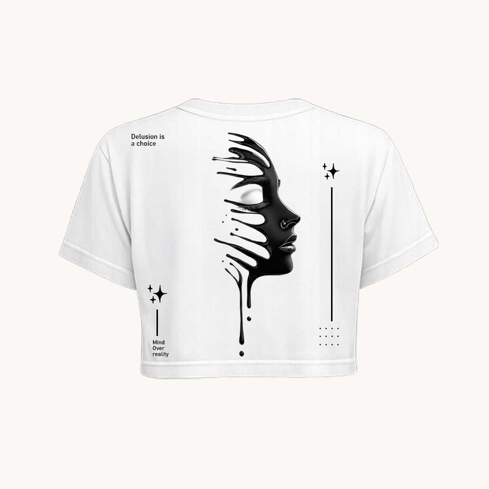 Delusion Printed Round Neck Crop Pre-customized Tshirt for Women