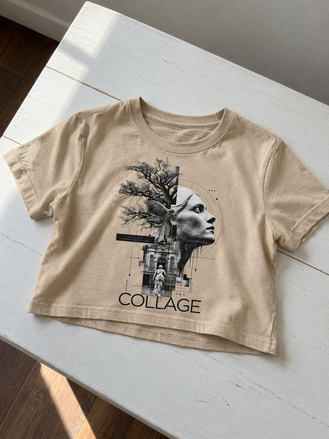 Collage Printed Round Neck Crop Pre-customized Tshirt for Women