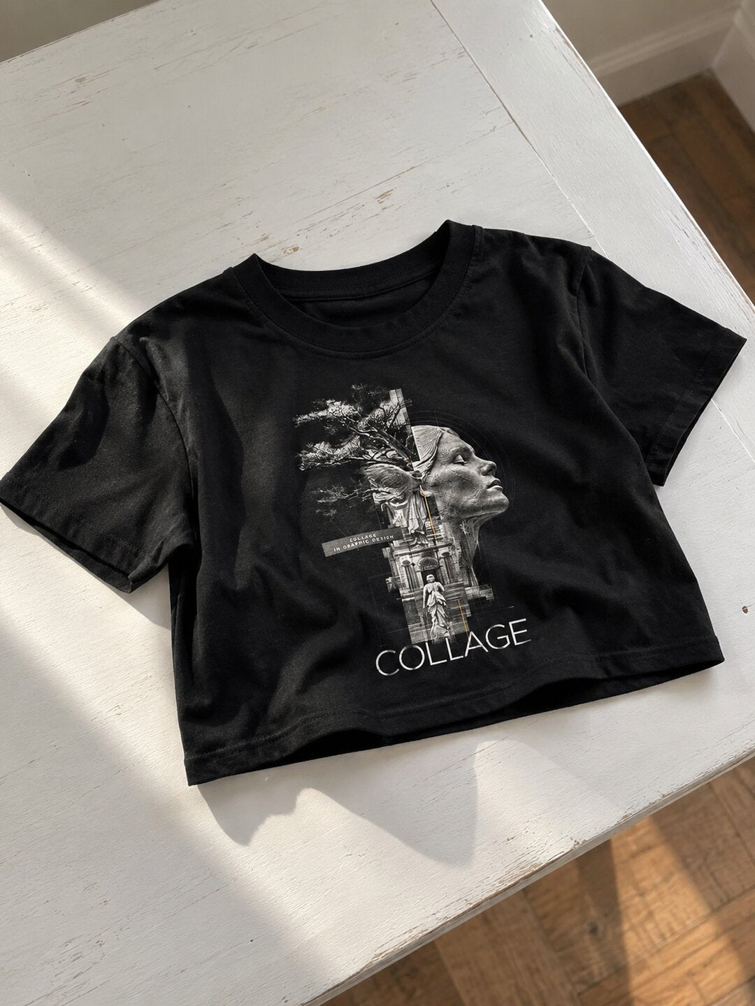 Collage Printed Round Neck Crop Pre-customized Tshirt for Women