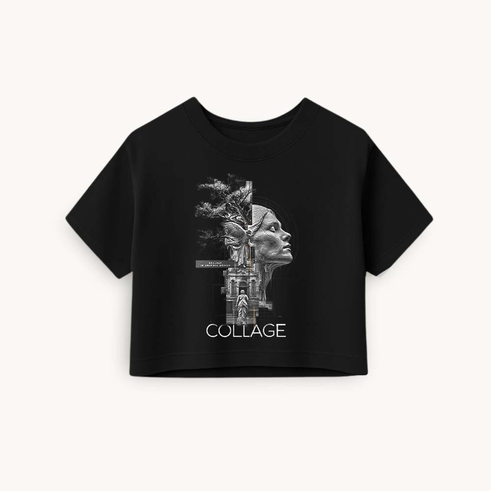 Collage Printed Round Neck Crop Pre-customized Tshirt for Women