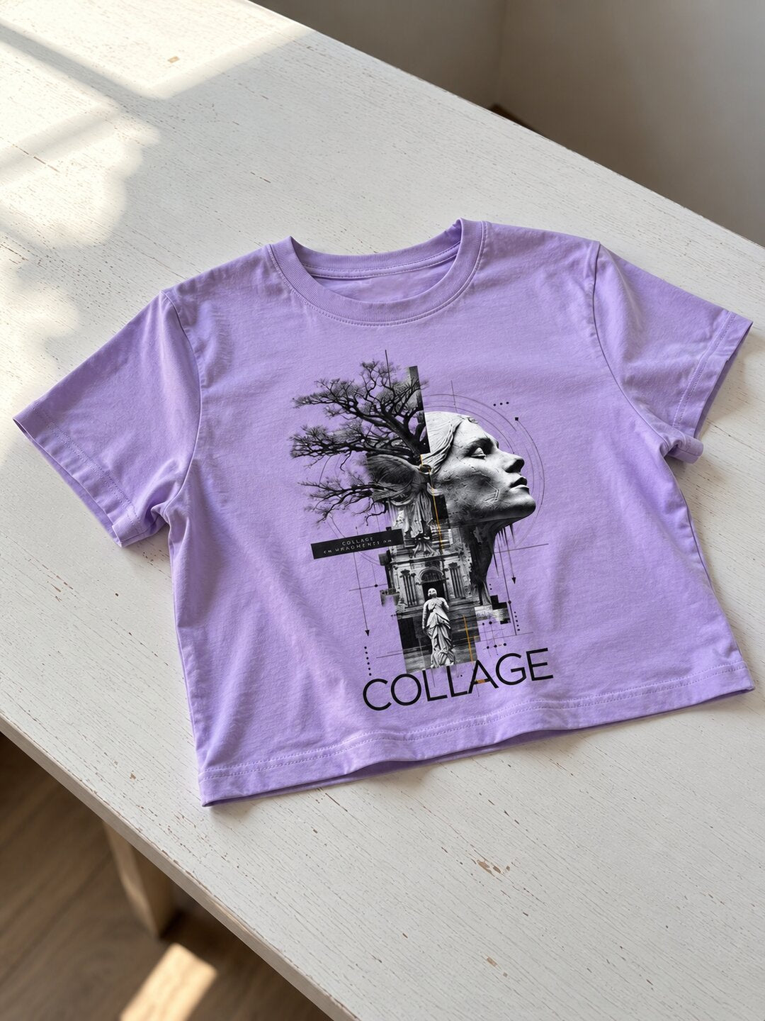 Collage Printed Round Neck Crop Pre-customized Tshirt for Women