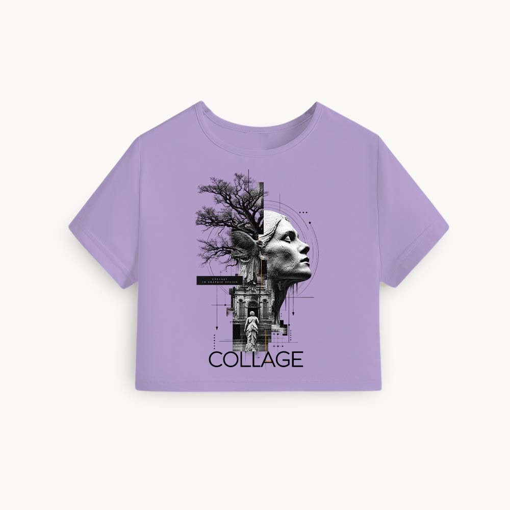 Collage Printed Round Neck Crop Pre-customized Tshirt for Women