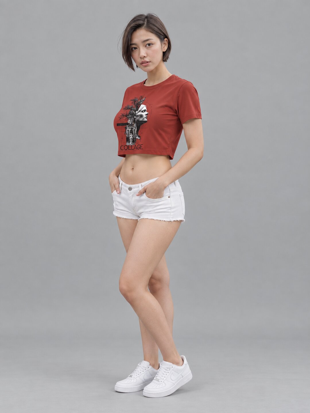 Collage Printed Round Neck Crop Pre-customized Tshirt for Women