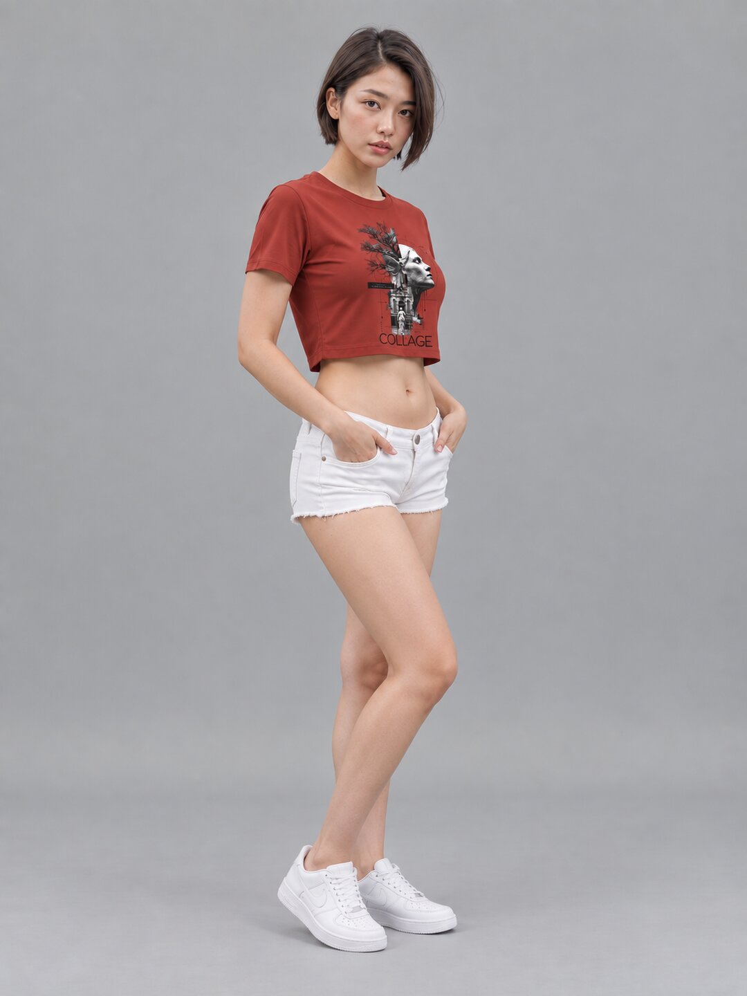 Collage Printed Round Neck Crop Pre-customized Tshirt for Women
