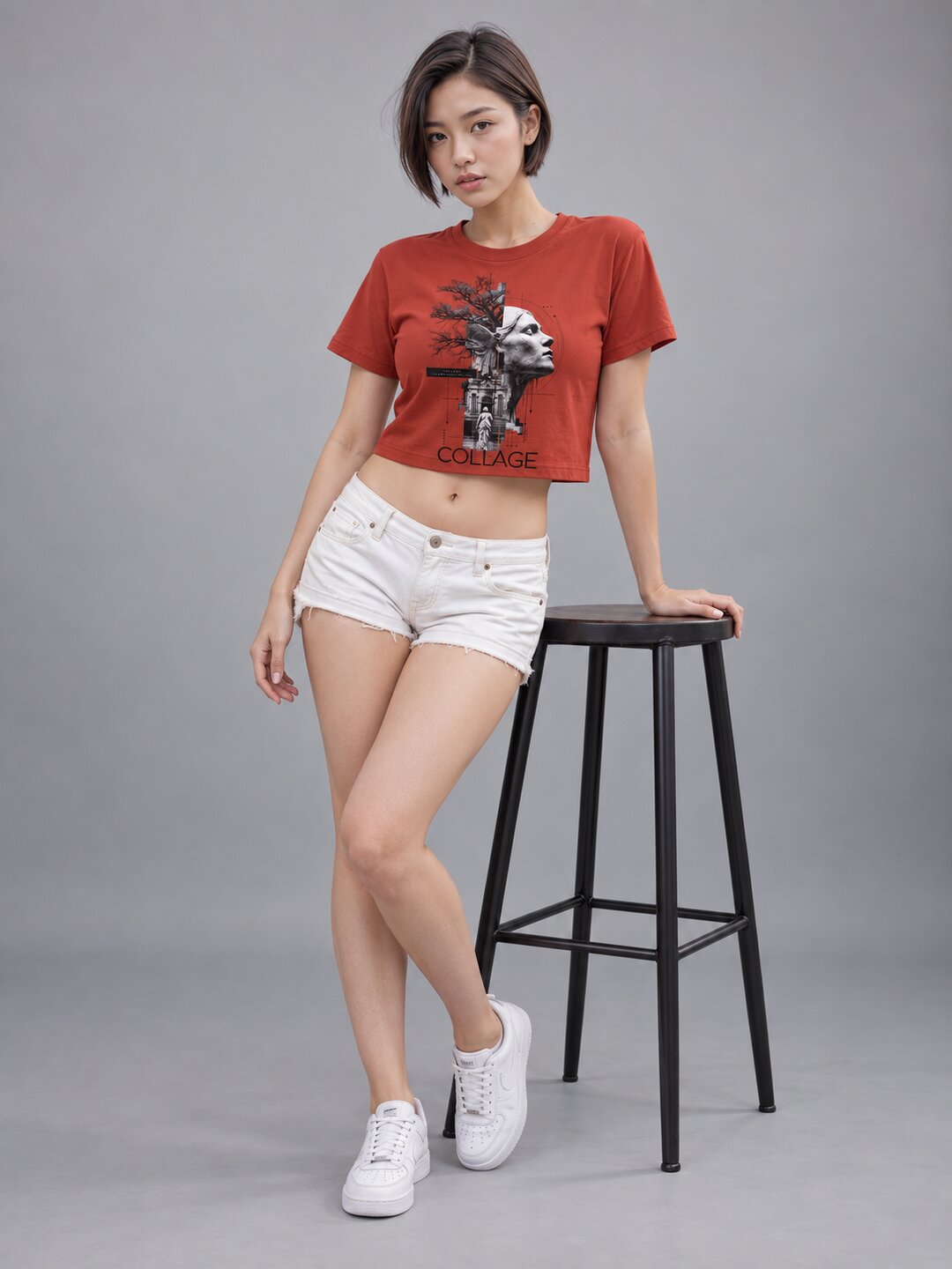 Collage Printed Round Neck Crop Pre-customized Tshirt for Women