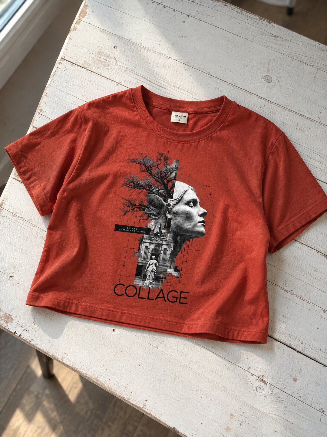 Collage Printed Round Neck Crop Pre-customized Tshirt for Women