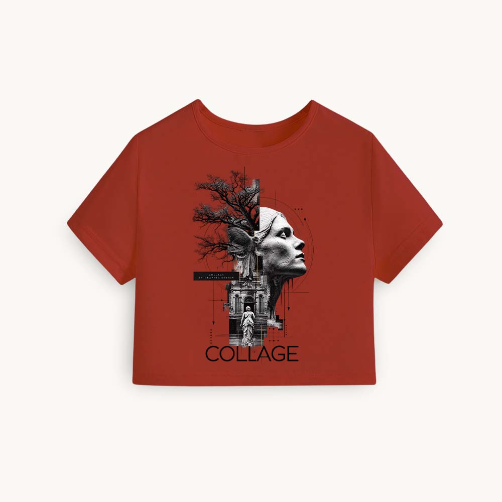 Collage Printed Round Neck Crop Pre-customized Tshirt for Women