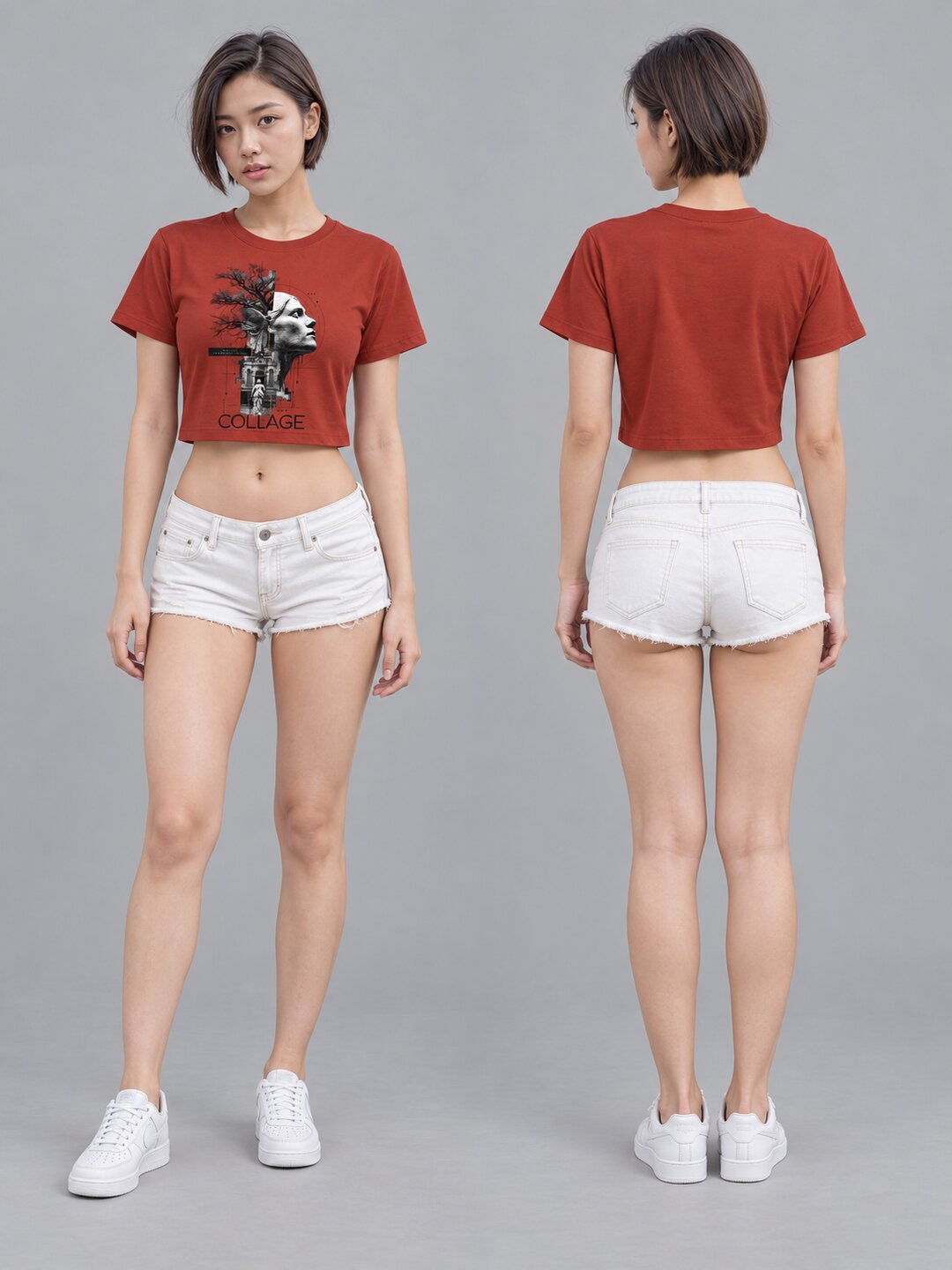 Collage Printed Round Neck Crop Pre-customized Tshirt for Women