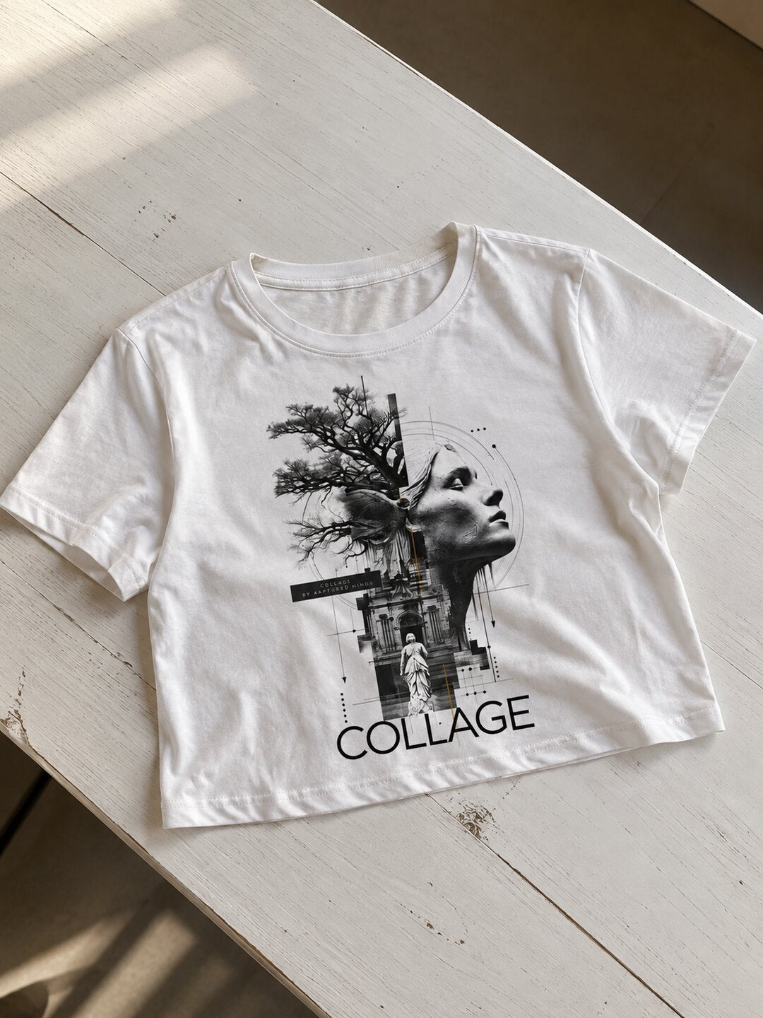 Collage Printed Round Neck Crop Pre-customized Tshirt for Women