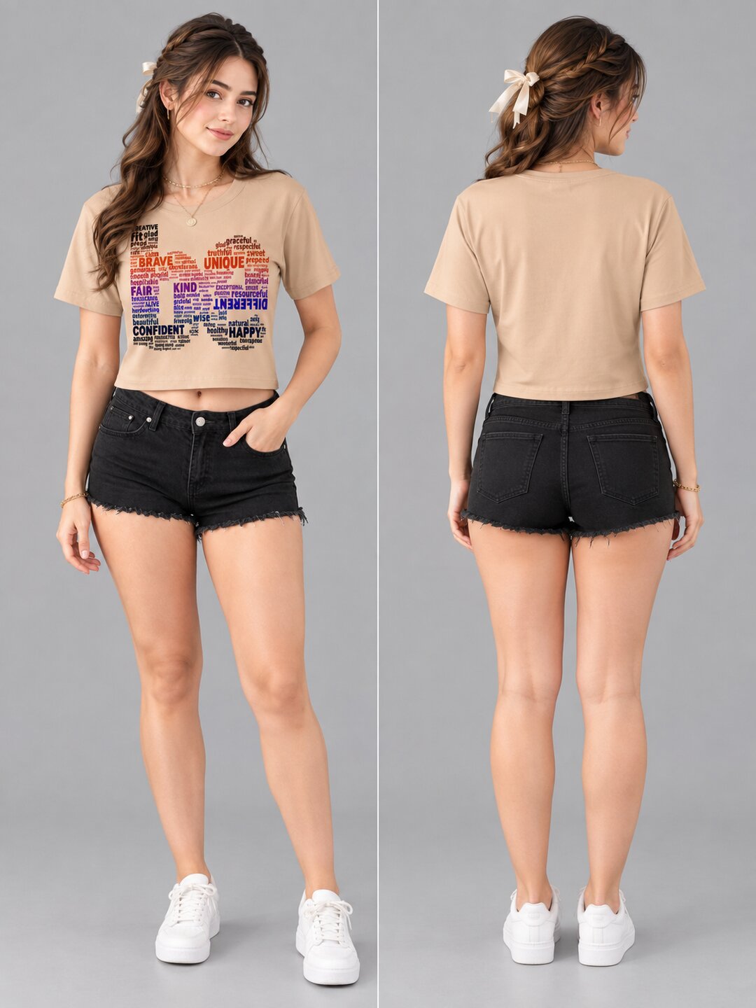 BE Printed Round Neck Crop Pre-customized Tshirt for Women