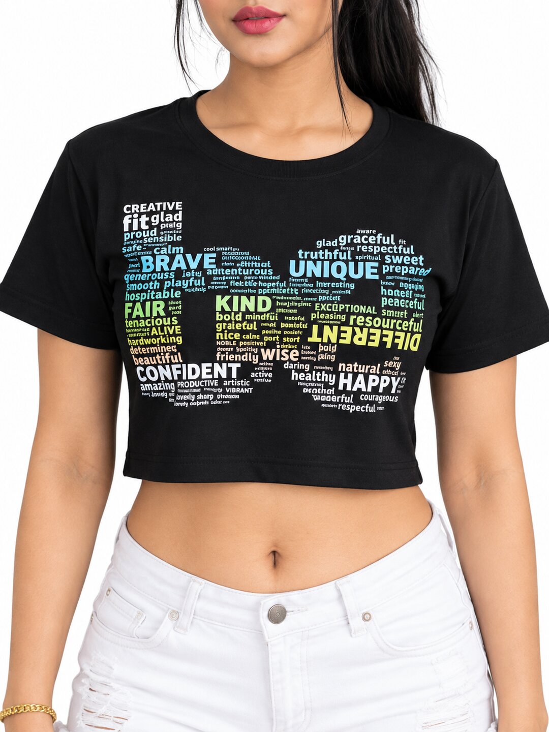 BE Printed Round Neck Crop Pre-customized Tshirt for Women