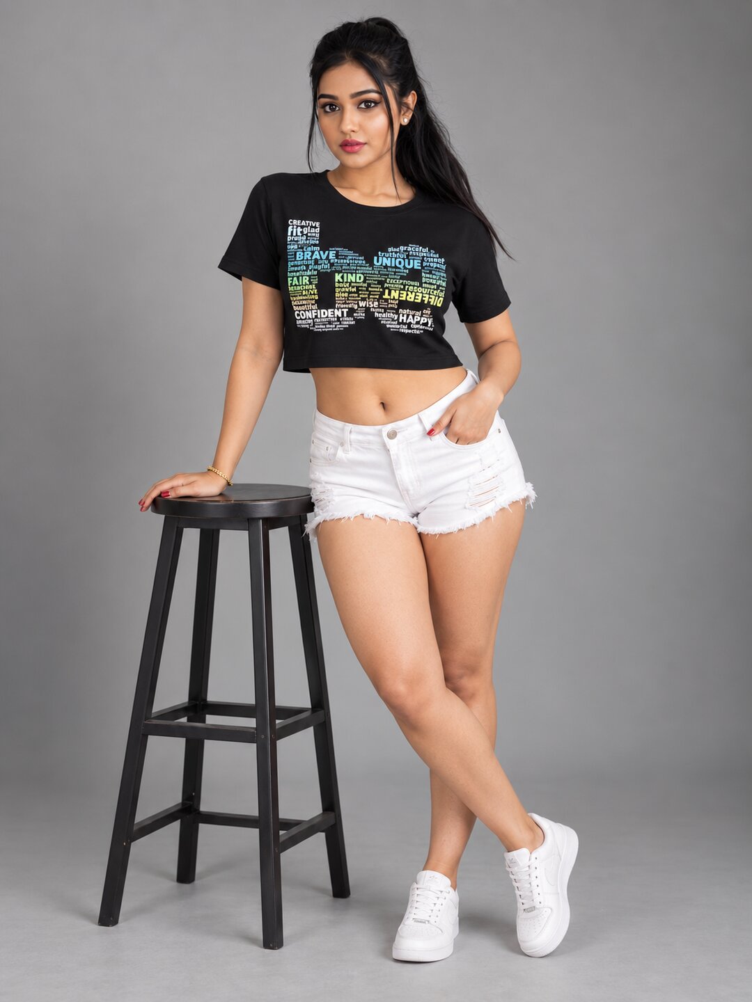 BE Printed Round Neck Crop Pre-customized Tshirt for Women