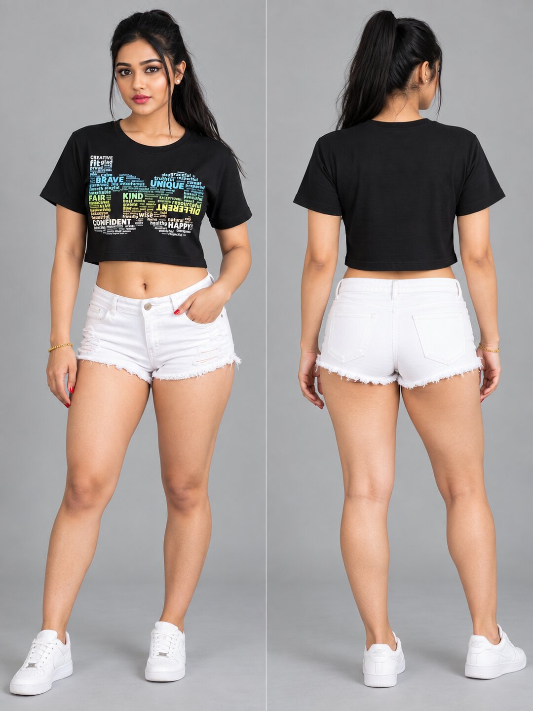 BE Printed Round Neck Crop Pre-customized Tshirt for Women