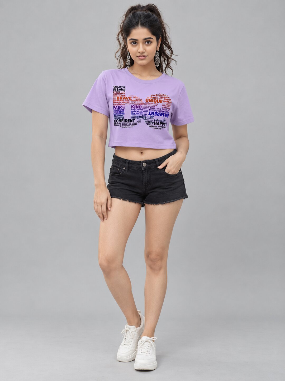 BE Printed Round Neck Crop Pre-customized Tshirt for Women