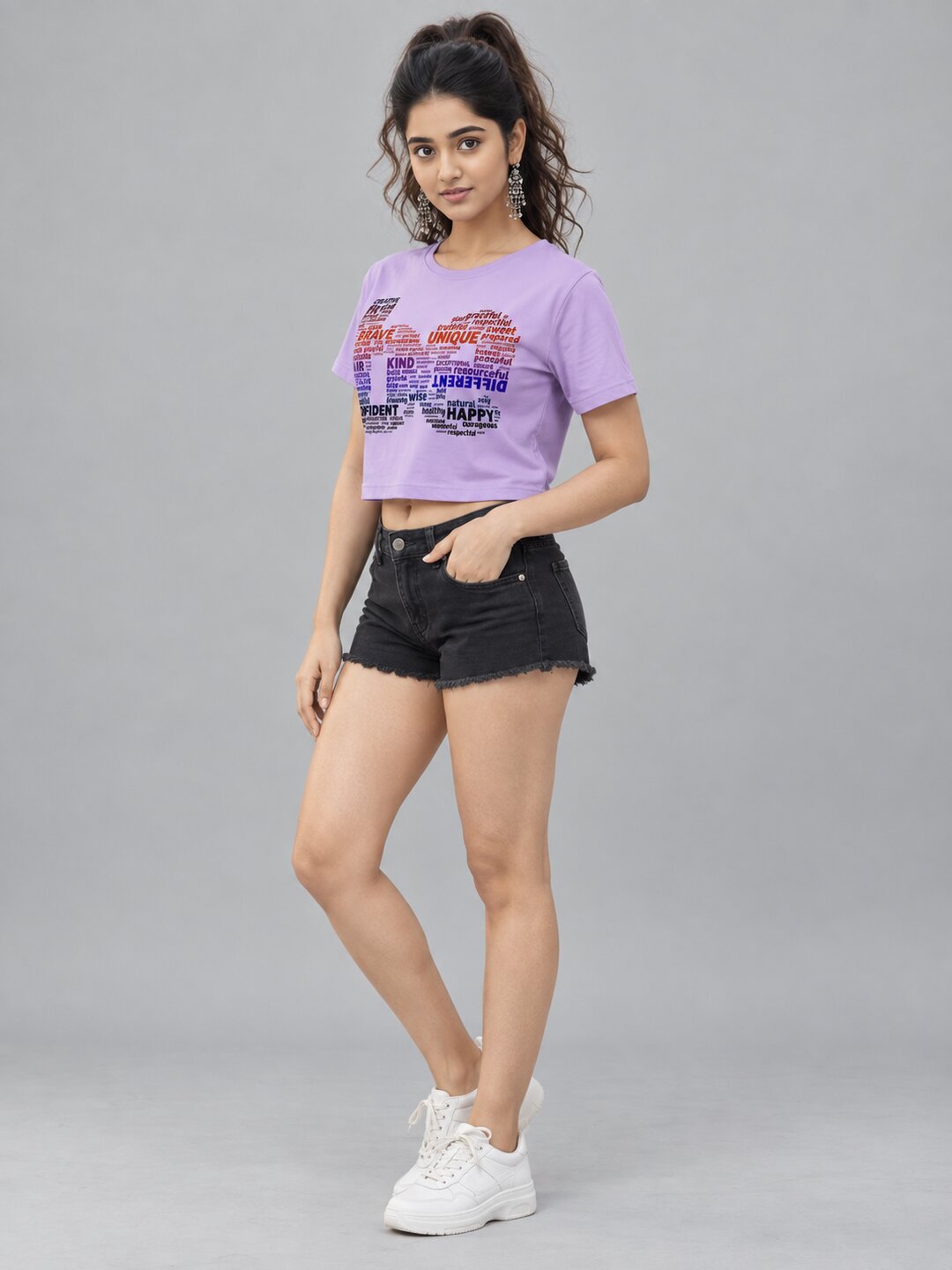BE Printed Round Neck Crop Pre-customized Tshirt for Women