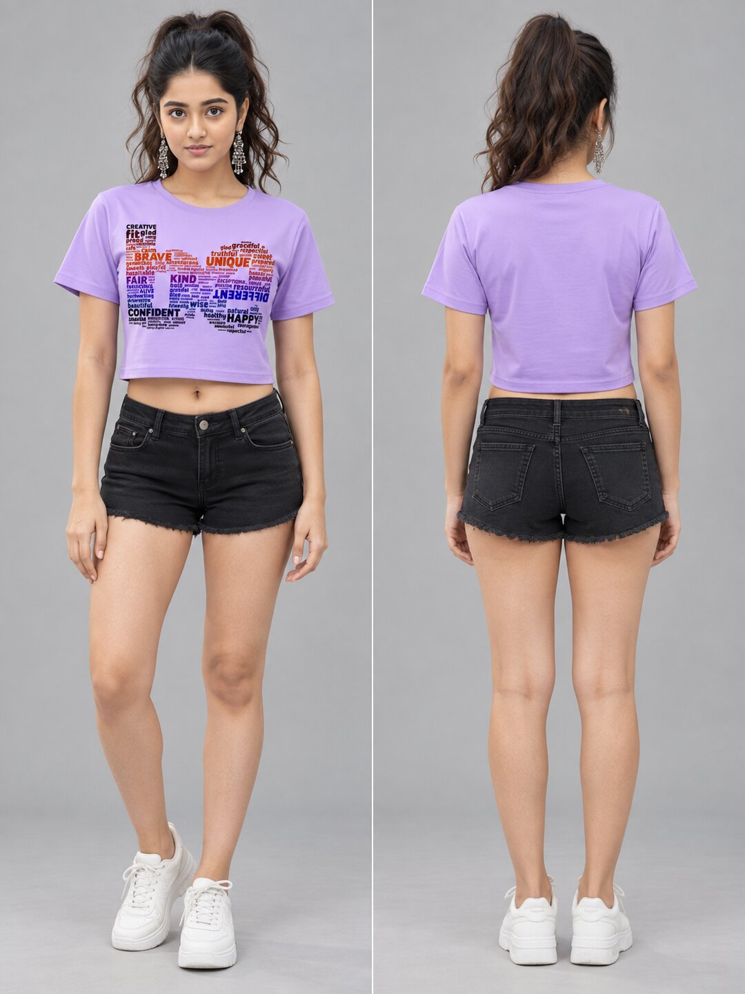 BE Printed Round Neck Crop Pre-customized Tshirt for Women